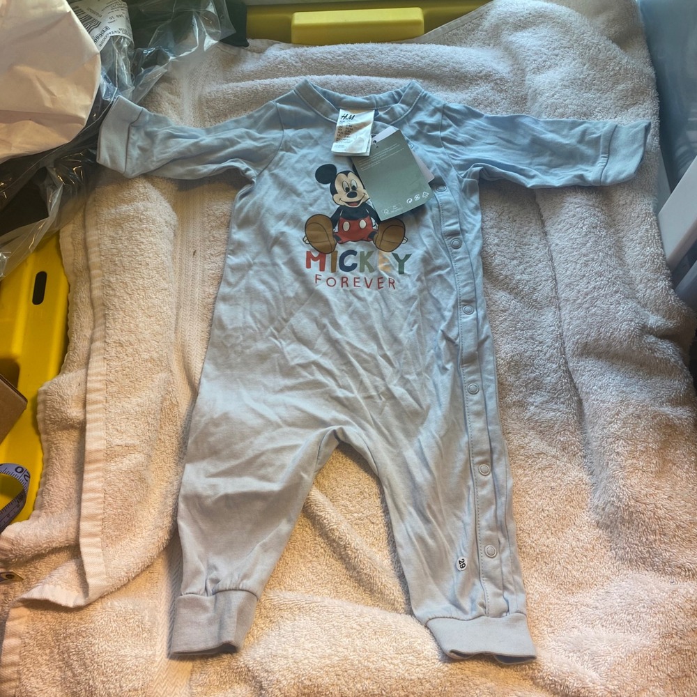 H&M Disney Mickey Forever Organic Cotton Blue Romper 2-4M NWT